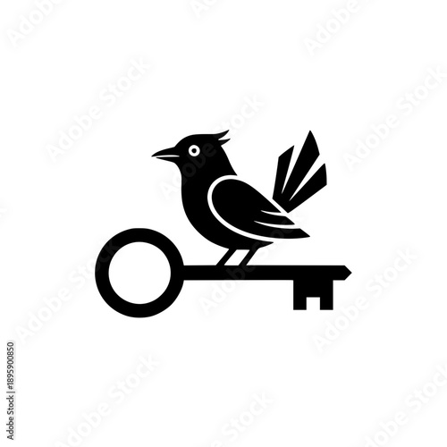 vector illustration featuring a bird silhouette perched on top of a key.