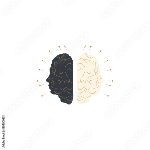 Abstract Human Brain Circuit Logo - Creative Dual-Tone Mind Connectivity Icon for AI, Psychology, and Neural Technology Branding