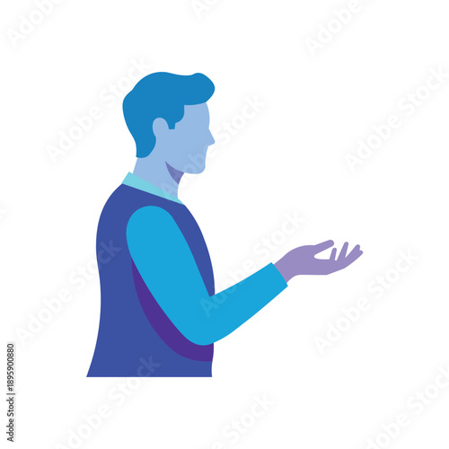 Minimalist Male Profile Illustration - Modern Blue Flat Vector Character Design for Presentation and Business Communication
