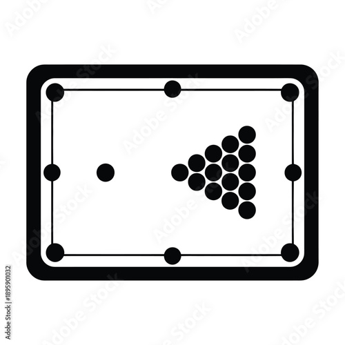 A minimalist black and white illustration of a pool table setup