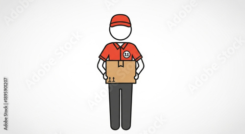 Delivery person holding a package wearing a uniform and cap.