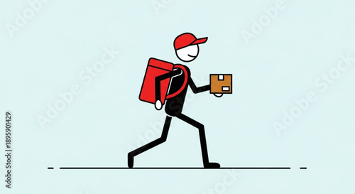 Delivery person carrying package and backpack.