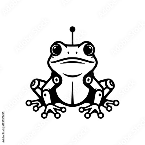 Minimalist Robotic Frog Vector Illustration with Antenna