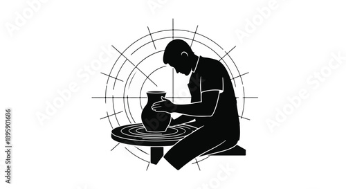 Skilled artisan shaping clay on a pottery wheel, creating a vessel with focus and precision.