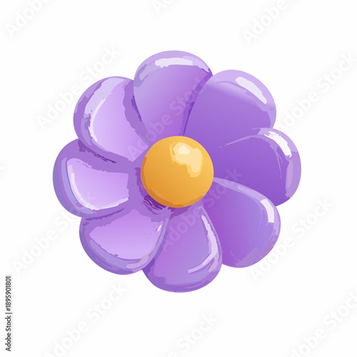Plastic flower with purple petals cartoon icon 3d render illustration. Cute bubble bloom for spring and summer design.