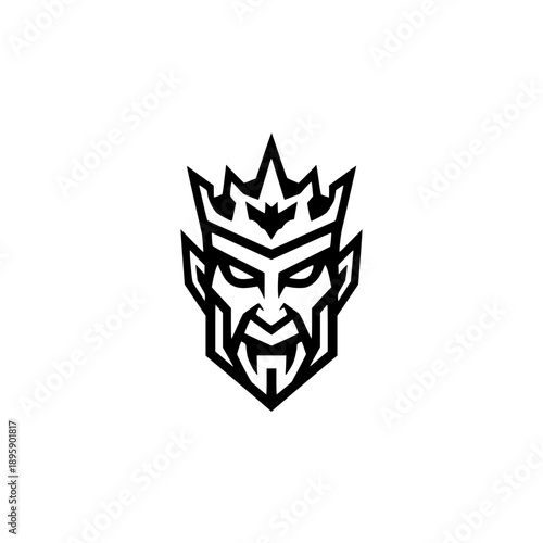King head mascot logo with crown in bold line art style.