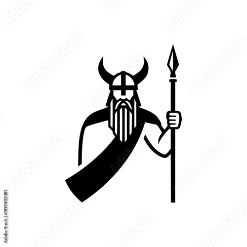 Minimalist Viking Warrior Vector Logo with Horned Helmet and Spear