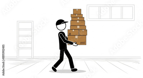 Delivery Person Carrying Stack of Cardboard Boxes.