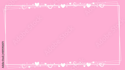Rectangular Border Frame Decorated With Love Hearts Ornament On Pink Background