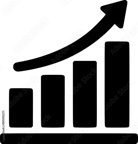 Business Growth Chart Icon – Upward Arrow Bar Graph, Profit and Performance Line Vector Illustration