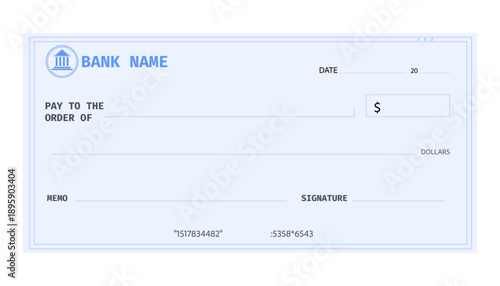 Cheque blank template design, paper mockup, bill or voucher form sample. Money payment bank check voucher or pay cash cheque certificate, account bill paycheck.