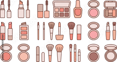 Makeup & Beauty Cosmetics Icons Set Extensive Flat Design