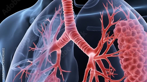 Detailed 3D Animation of Human Lungs: Trachea, Bronchi, and Alveoli in Motion
