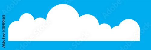 White Cloud Borders on Blue Background.  Set of white cloud border shapes on blue background, cartoon sky elements for design, banners, headers, and playful weather themed graphics.


