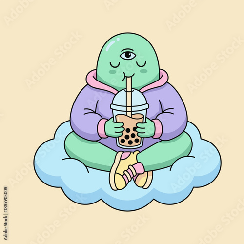 Chill Alien Trendy Flat Style Illustration