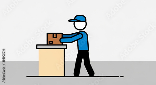 Delivery person placing package on counter illustration.
