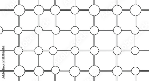 Abstract black and white geometric pattern featuring interconnected circles and lines creating a cellular or network structure background design element