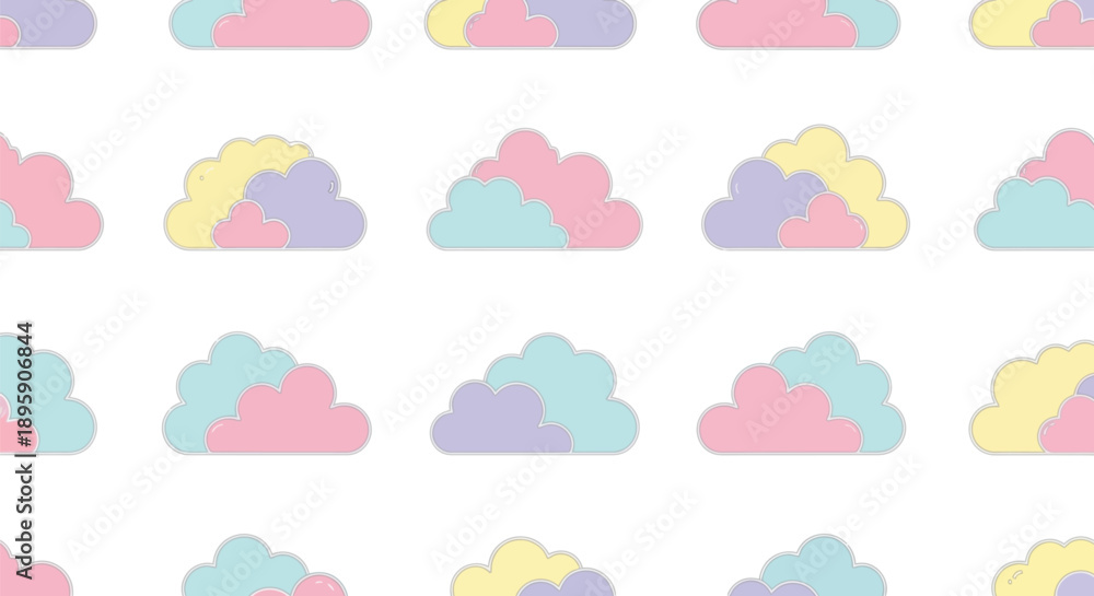 Obraz premium Seamless pattern featuring adorable pastel colored layered clouds floating