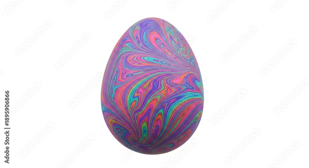 Fototapeta premium Liquid Paint Swirl Easter Egg, Marbled Vibrant Fluid Egg Sculpture, Psychedelic Holiday Art