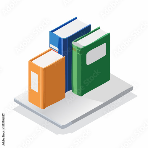 Books on shelf in isometric vector illustration