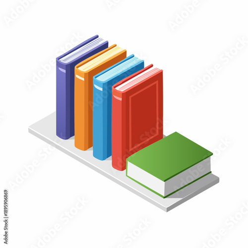 Books on shelf in isometric vector illustration