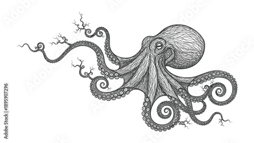 Oceanic Ink: An intricately detailed illustration of an octopus, showcasing its unique form and the mystery of the deep sea.