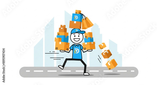 Delivery Person Juggling Packages and Shopping Bags.