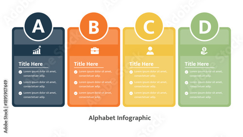 Business column infographic, four feature list presentation, corporate comparison layout