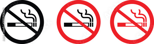 No smoking prohibition icon set in flat and solid style.
