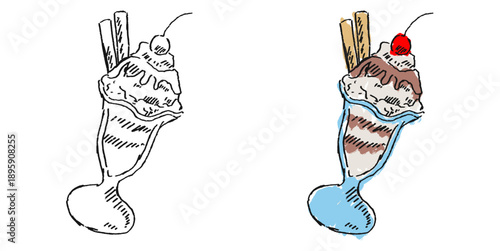 Grunge sketch handdrawn milkshake vector for diner beverage menus. Messy ink style drink art ideal for sweet shop ads and bar signs.