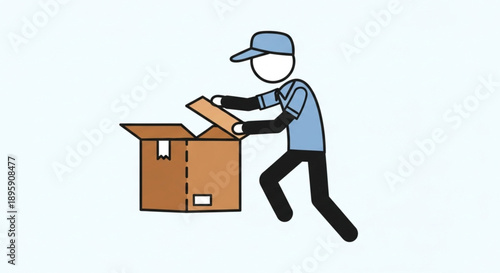 Delivery person opening a cardboard box with contents inside.