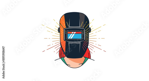 Female Welder Illustration. Woman in Welding Helmet Avatar with Sparks. Industrial Trade and Professional Skill Concept Vector Icon.