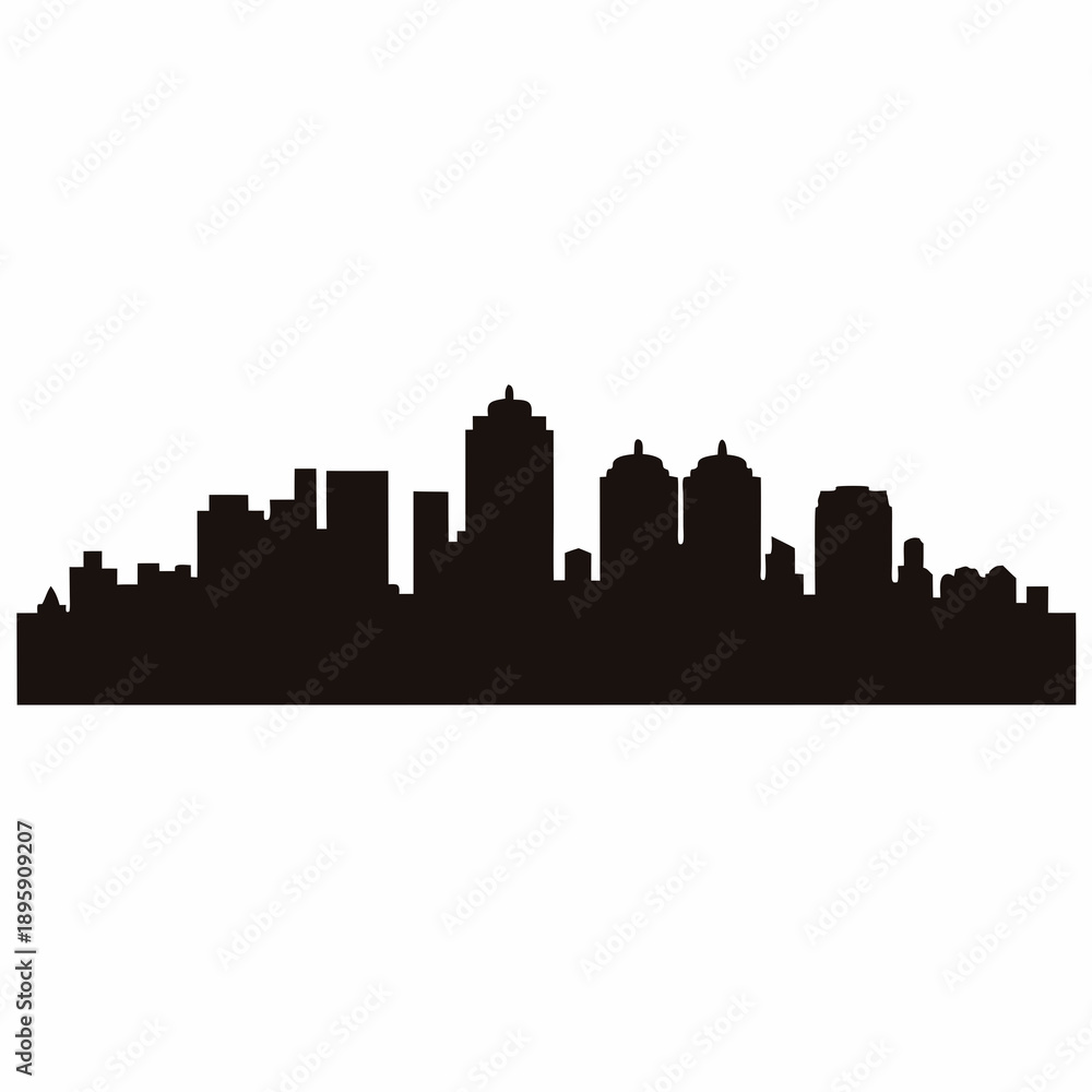 Fototapeta premium Black and White Silhouette of a City Skyline Against a White Background