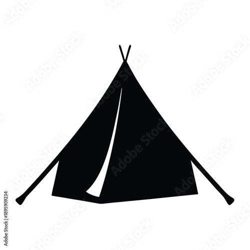 Black and white silhouette vector image showing a camping tent structure