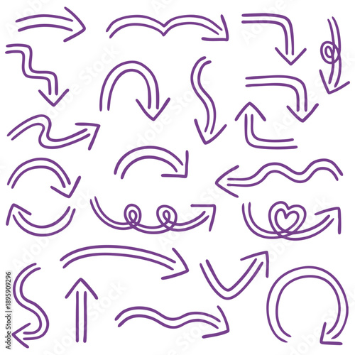二重線の手書き矢印セットのイラスト（紫）