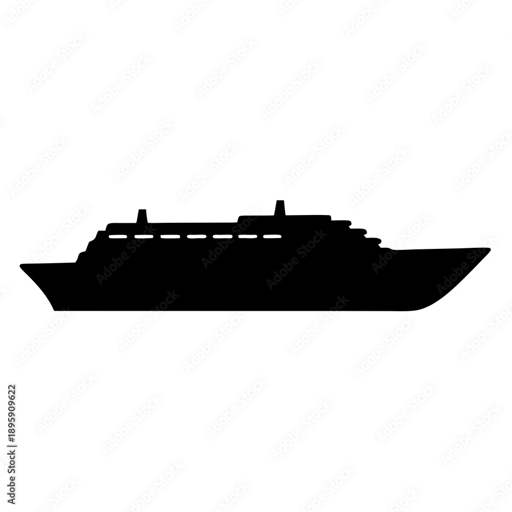 Obraz premium Black silhouette of a large cruise ship on a white background
