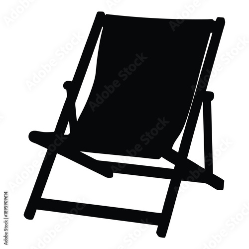 Isolated black silhouette of a folding beach or deck chair over white