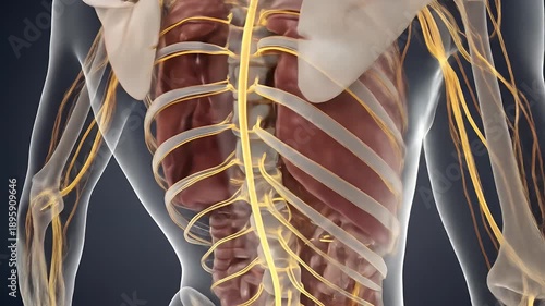 Dynamic 3D Animation of the Human Torso Showcasing the Nervous System, Organs, and Skeleton