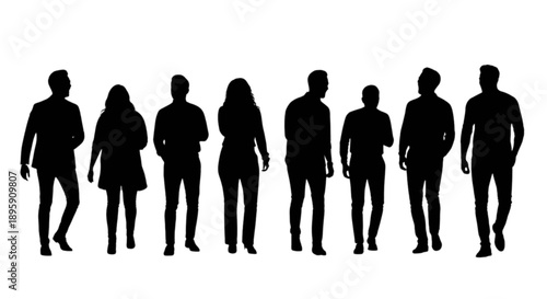 Silhouettes of diverse individuals isolated on transparent background