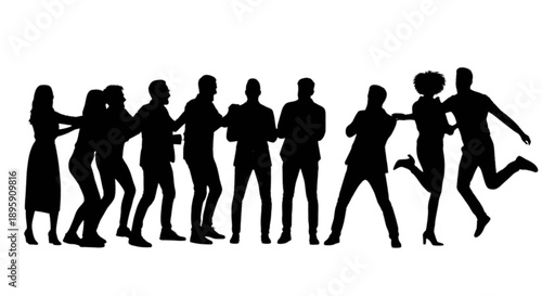 Group of people dancing together isolated on transparent background