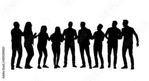 Silhouettes of people holding hands isolated on transparent background