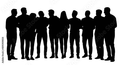 Silhouette of a group of people standing together isolated on transparent background
