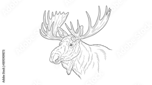 Moose Antler: A majestic moose showcasing its impressive antler in a detailed sketch. 