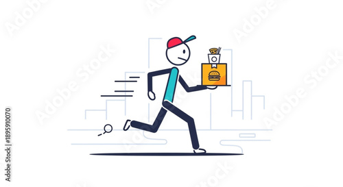 Delivery person running with package fast service concept.