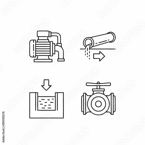 Industrial Valve Pump and Pipe Icons.