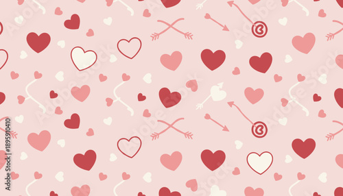 Pink seamless love pattern with hearts Cupid bows and arrows for romance and Valentines Day design