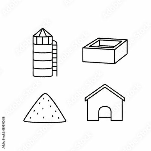 Simple Line Drawings of Various Structures.