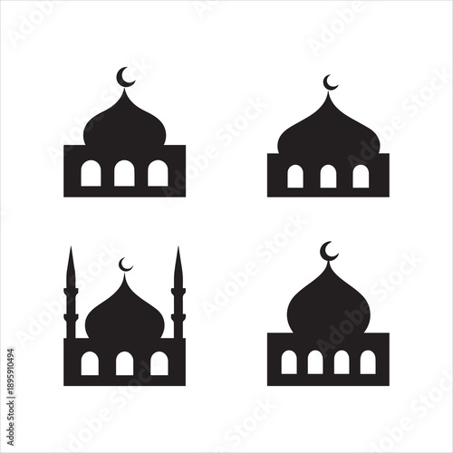 Islamic Mosque Silhouette Icons Set, Ramadan Mosque Vector collection