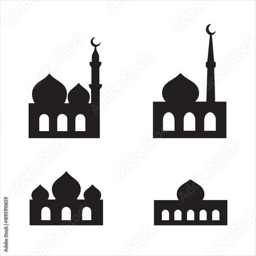 Islamic Mosque Silhouette Icons Set, Ramadan Mosque Vector collection