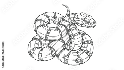 Mechanical Serpent: A stylized illustration of a robotic serpent coils, a modern marvel of engineering and design.